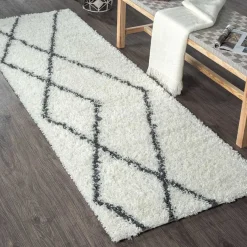 Online Wohnen Hochflor Teppich in Creme und Schwarz - You