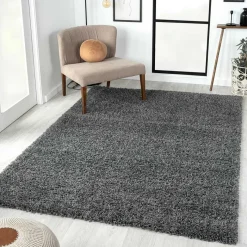 Wohnen Hochflor Teppich in dunklem Grau - Bescion