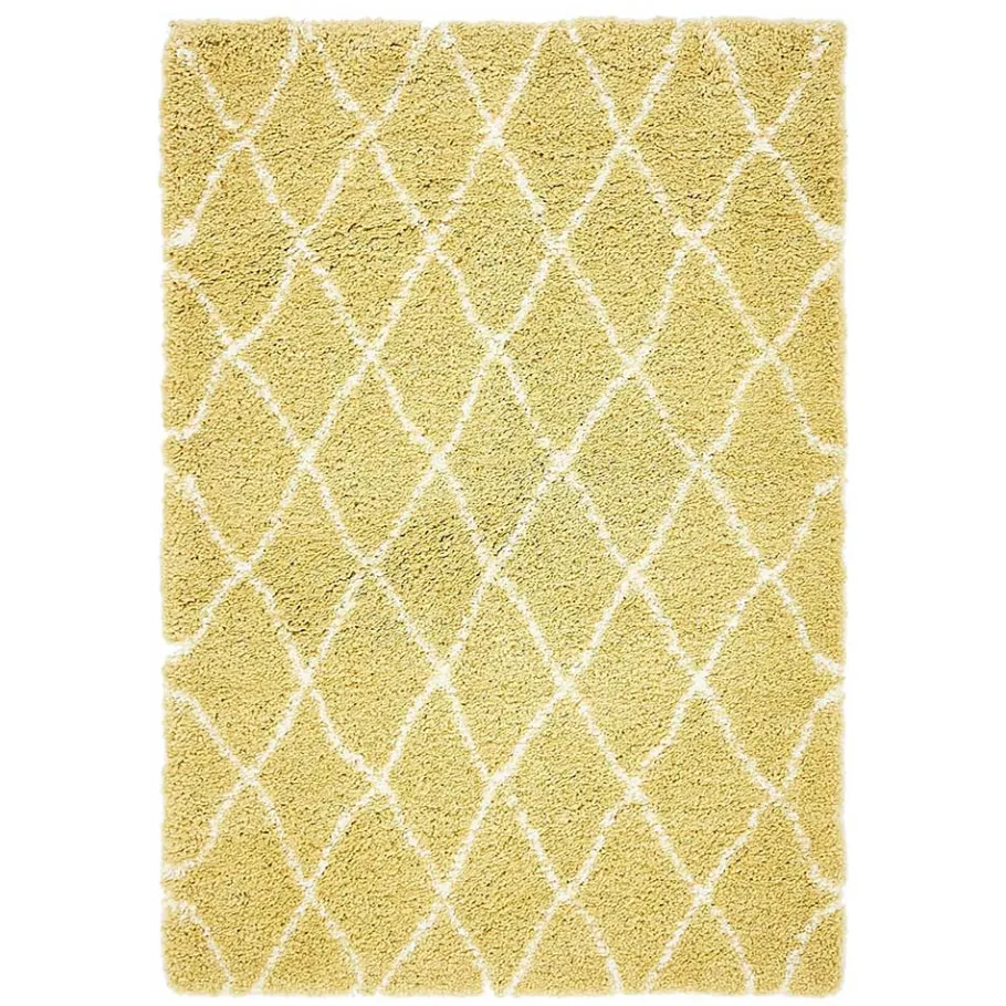 Hot Wohnen Hochflor Teppich Läufer in Gelb und Creme - Luzifania
