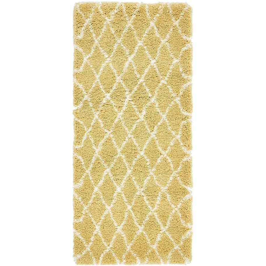 Hot Wohnen Hochflor Teppich Läufer in Gelb und Creme - Luzifania