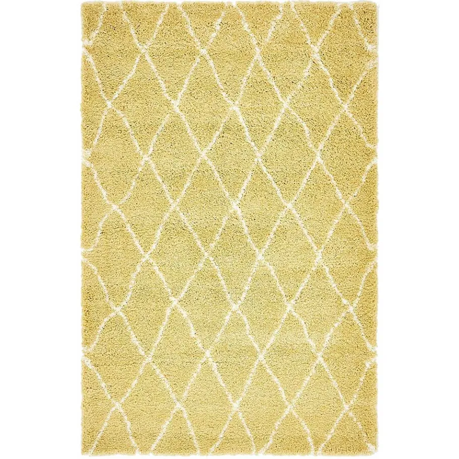 Hot Wohnen Hochflor Teppich Läufer in Gelb und Creme - Luzifania