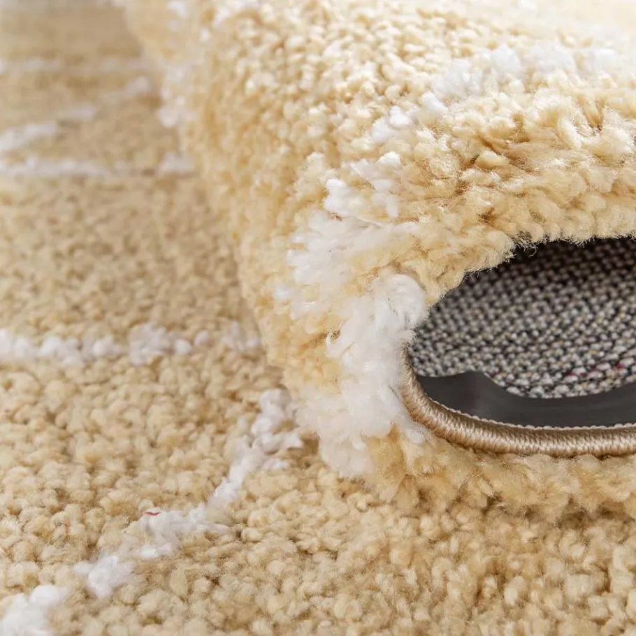 Hot Wohnen Hochflor Teppich Läufer in Gelb und Creme - Luzifania