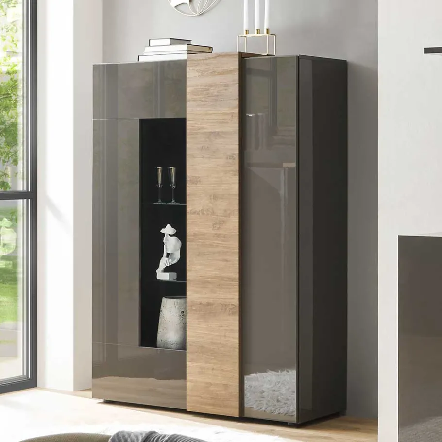 Sale Wohnen Hochglanz Highboard mit Glas - Eracosta