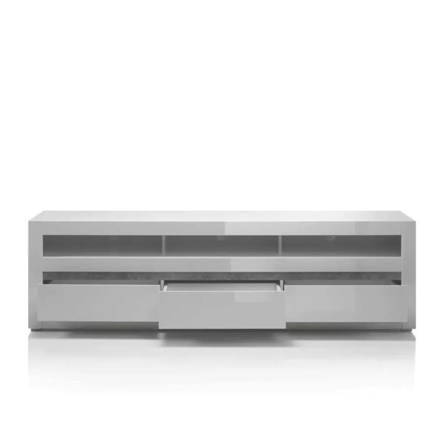 Clearance Wohnen Hochglanz Lowboard fürs TV in Weiß Mextra mit 3 Schubladen