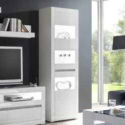 Best Wohnen Hochglanz Vitrine in Weiß mit Beton Dekor Mextra 2-türig