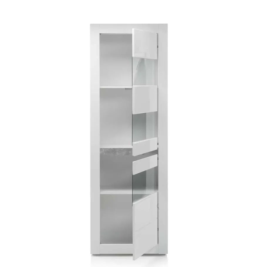 Best Wohnen Hochglanz Vitrine in Weiß mit Beton Dekor Mextra 2-türig