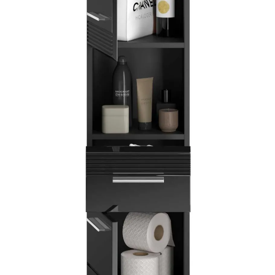 Wohnen Hochglänzender Bad Hochschrank in Schwarz - Culina