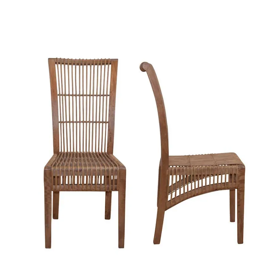 Discount Wohnen Hochlehner Rattanstuhl in Braun - Tiploma (2er Set)