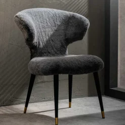 Sale Wohnen Hochwertiger Design Stuhl aus Kunstfell in Grau - Zarodrana