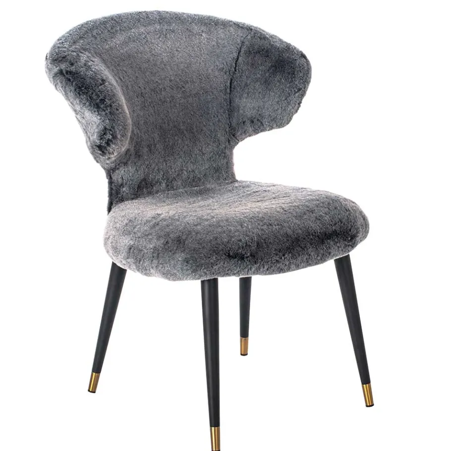 Sale Wohnen Hochwertiger Design Stuhl aus Kunstfell in Grau - Zarodrana