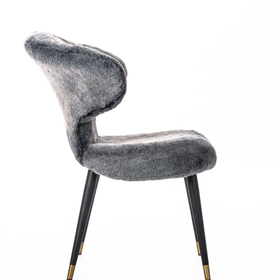 Sale Wohnen Hochwertiger Design Stuhl aus Kunstfell in Grau - Zarodrana