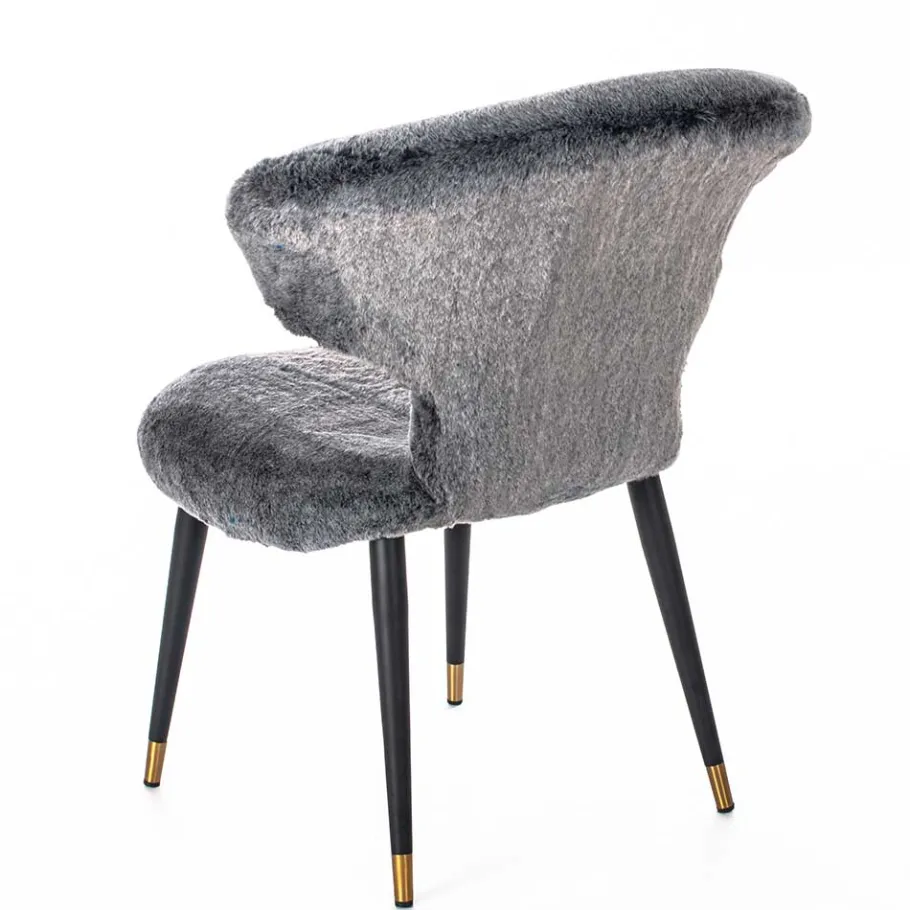 Sale Wohnen Hochwertiger Design Stuhl aus Kunstfell in Grau - Zarodrana