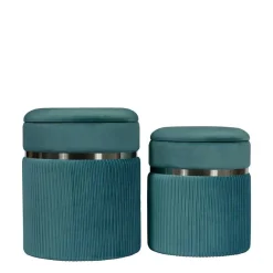 Clearance Wohnen Hocker in Blau Petrol mit Silber - Beanca (zweiteilig)
