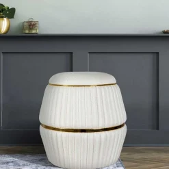 New Wohnen Hocker in Cremeweiß mit Gold - Josue