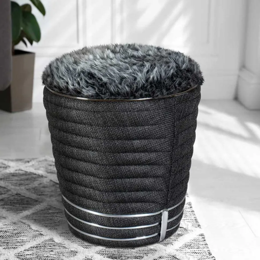 New Wohnen Hocker in Dunkelgrau und Anthrazit und Silber - Apollo
