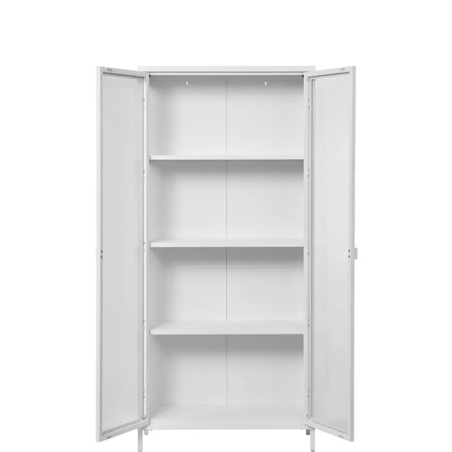 Online Wohnen Hohe Vitrine aus Stahl in Weiß - Sancrez