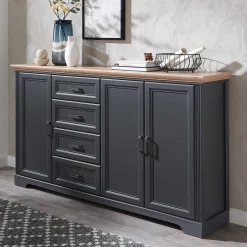 Outlet Wohnen Hohes Sideboard in Dunkelgrau & Eiche - Joe