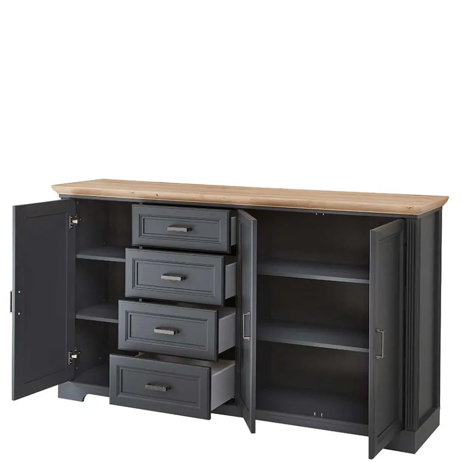 Outlet Wohnen Hohes Sideboard in Dunkelgrau & Eiche - Joe