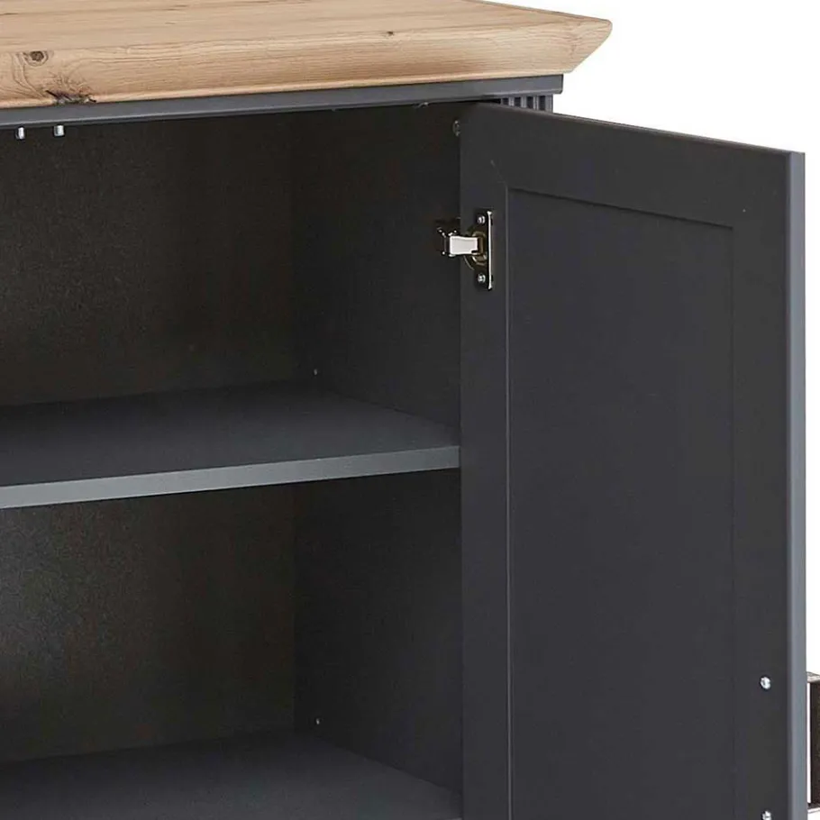 Outlet Wohnen Hohes Sideboard in Dunkelgrau & Eiche - Joe