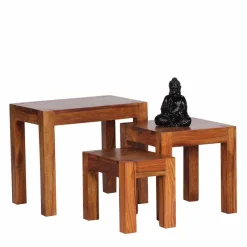 Clearance Wohnen Holz Beistelltisch 3er-Set Hoslo aus Sheesham massiv (dreiteilig)