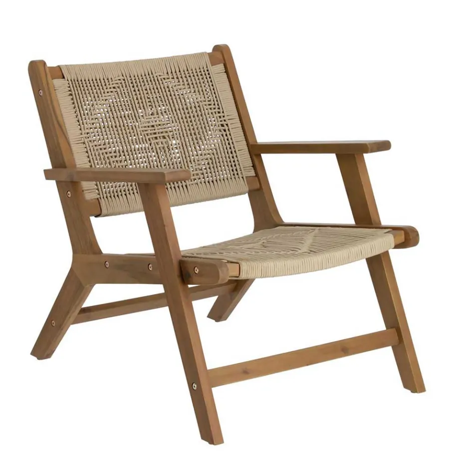 Hot Wohnen Holz Sessel mit Kordel Geflecht in Beige - Rave