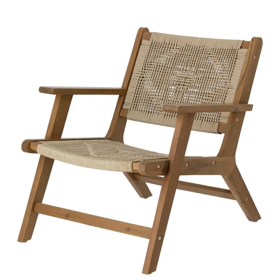 Hot Wohnen Holz Sessel mit Kordel Geflecht in Beige - Rave