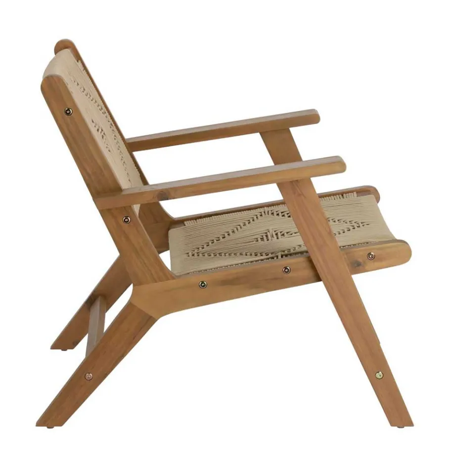 Hot Wohnen Holz Sessel mit Kordel Geflecht in Beige - Rave