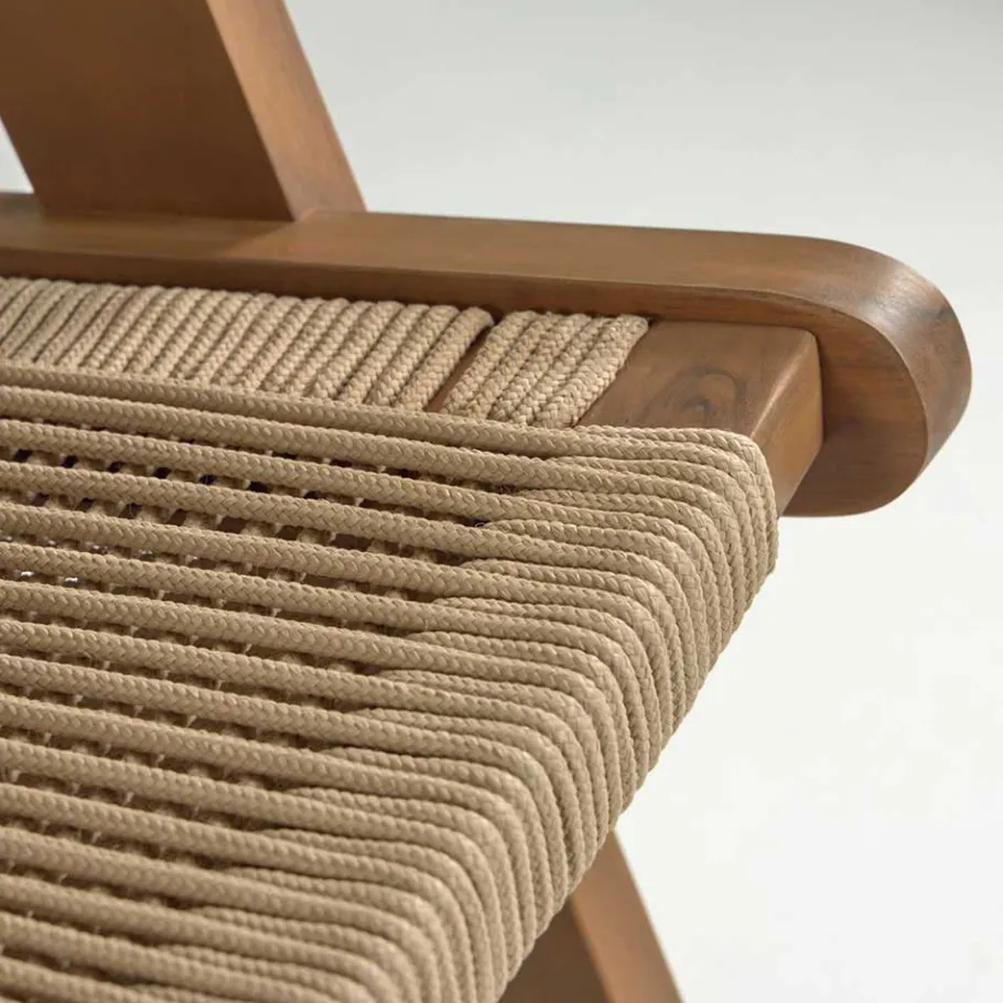 Hot Wohnen Holz Sessel mit Kordel Geflecht in Beige - Rave