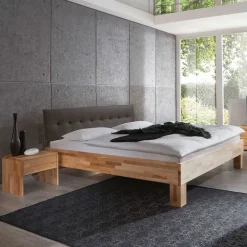 Outlet Wohnen Holzbett Abraham mit Polsterkopfteil (dreiteilig)