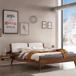 Outlet Wohnen Holzbett in Nussbaum Braun mit Weiß - Bacaro