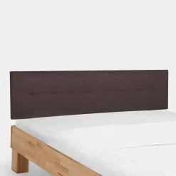 Outlet Wohnen Holzbett massiv Wins mit Polster-Kopfteil Kunstleder Dunkelbraun
