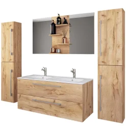 Best Wohnen Holzlook Bad mit Doppel-Waschtisch - Ursela (vierteilig)