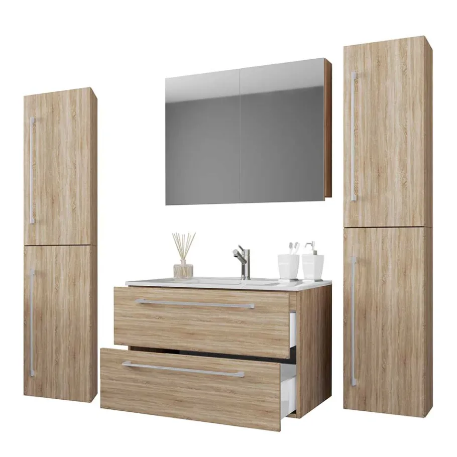 Online Wohnen Holznachbildung Badezimmer Möbel - Caleena (vierteilig)