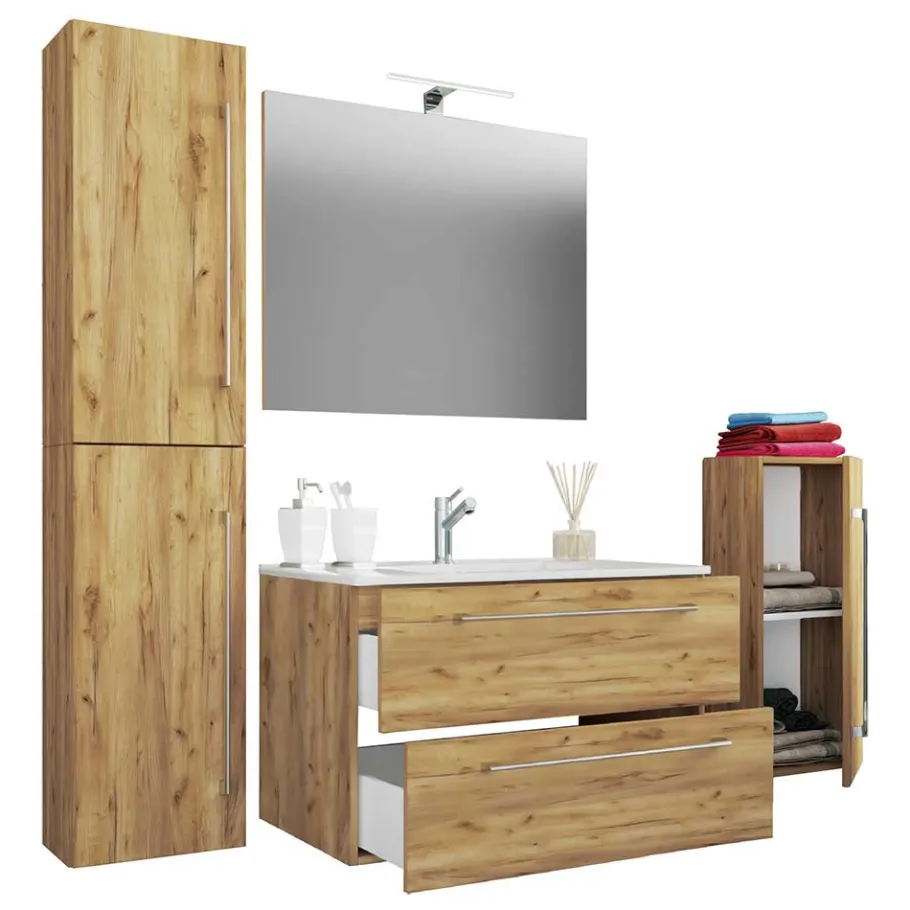 Online Wohnen Holzoptik Badezimmer Möbel - Karin (vierteilig)