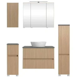 Clearance Wohnen Holzoptik Badezimmermöbel Set - Leitha (fünfteilig)