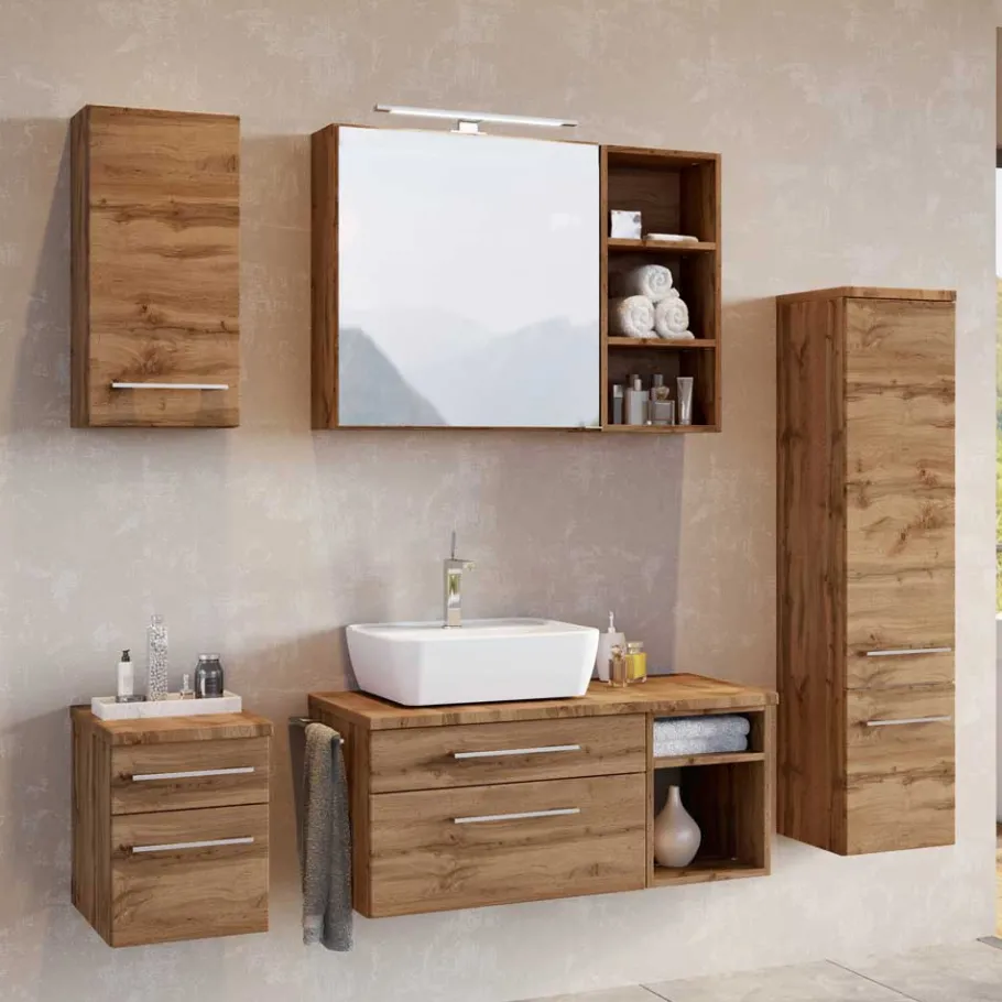 New Wohnen Holzoptik Badmöbel für die Wand - Userina (sechsteilig)