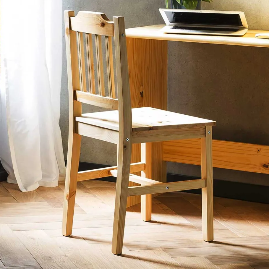 Outlet Wohnen Holzstühle aus Massivholz Kiefer - Memphis (2er Set)