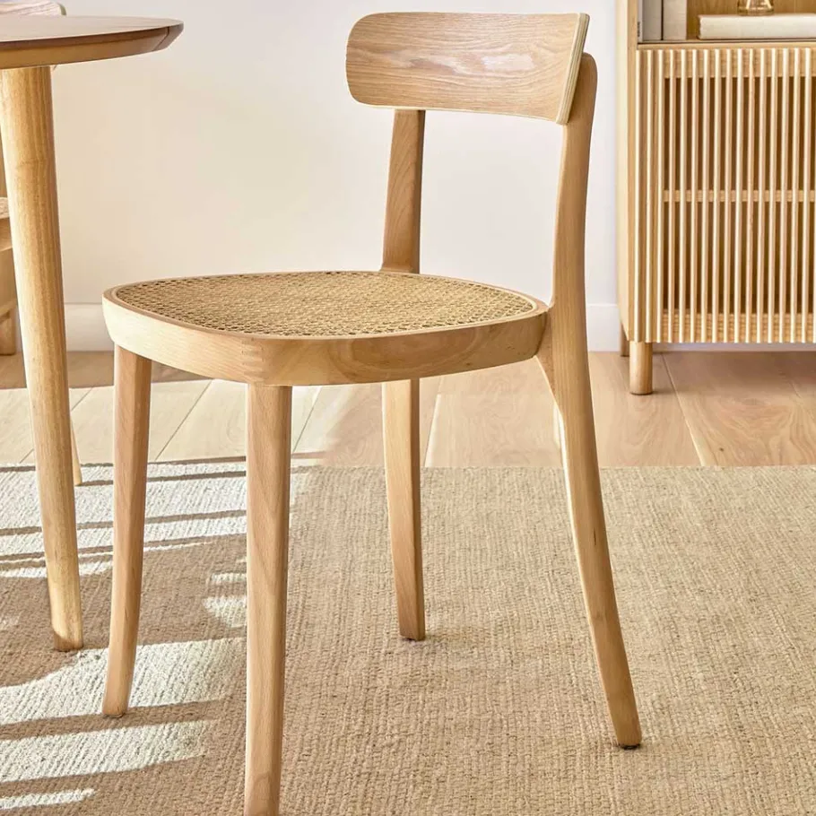 New Wohnen Holzstuhl mit Wiener Geflecht Sitz - Wheel (2er Set)