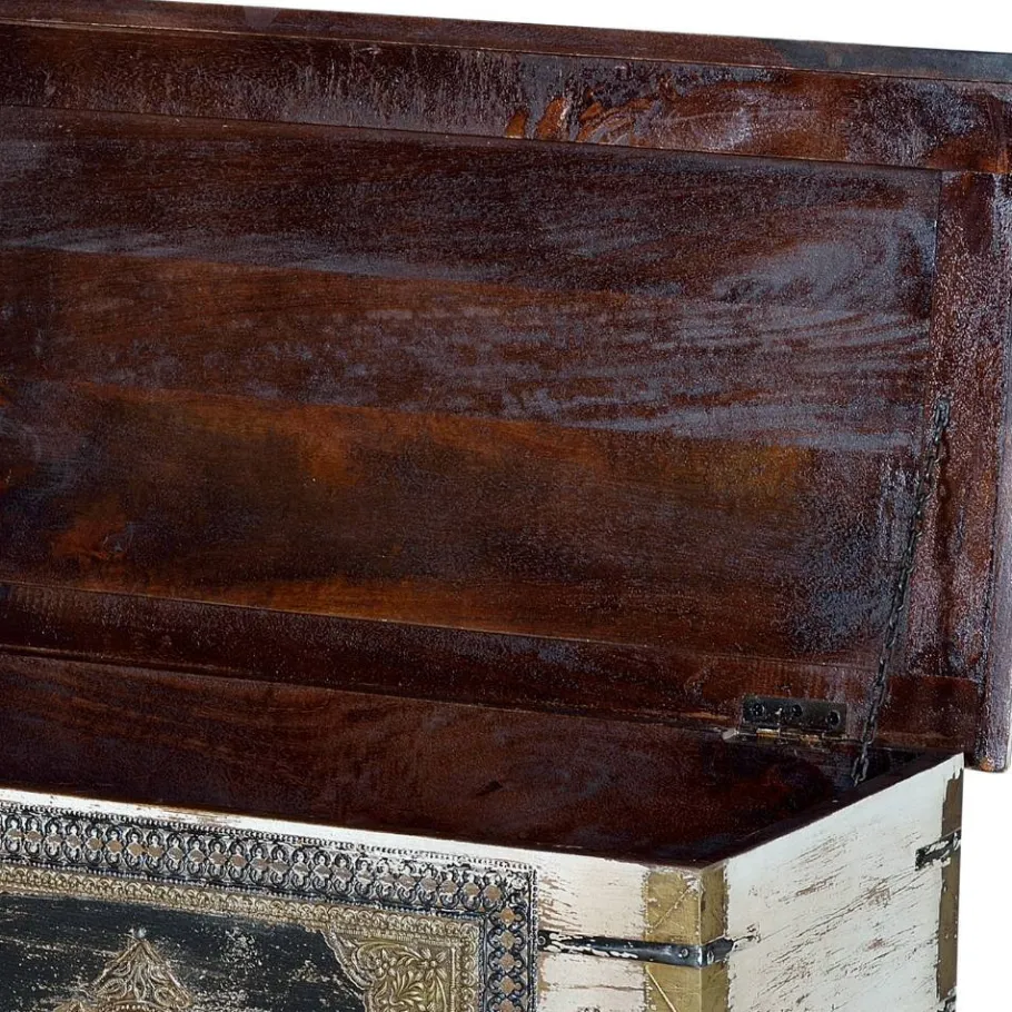Clearance Wohnen Holztruhe in Antikweiß Schwarz Bronze - Lismiangra