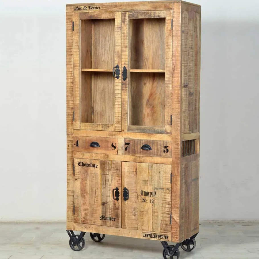 Discount Wohnen Holzvitrine Indri auf Rollen