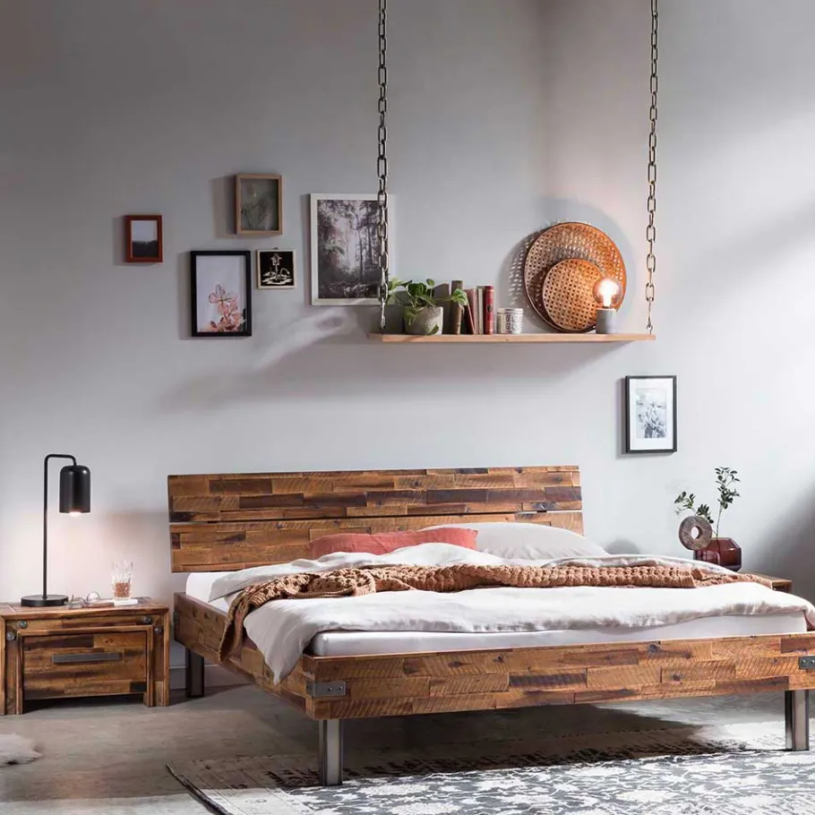 New Wohnen Industrial Einzelbett aus Akazie massiv - Vetonia