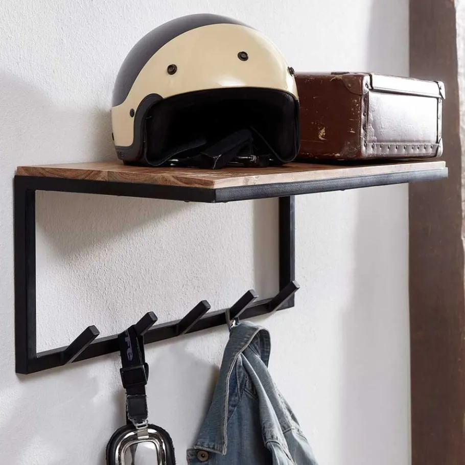 Hot Wohnen Industrial Garderobe mit Hutboden aus Akazie - Seletana