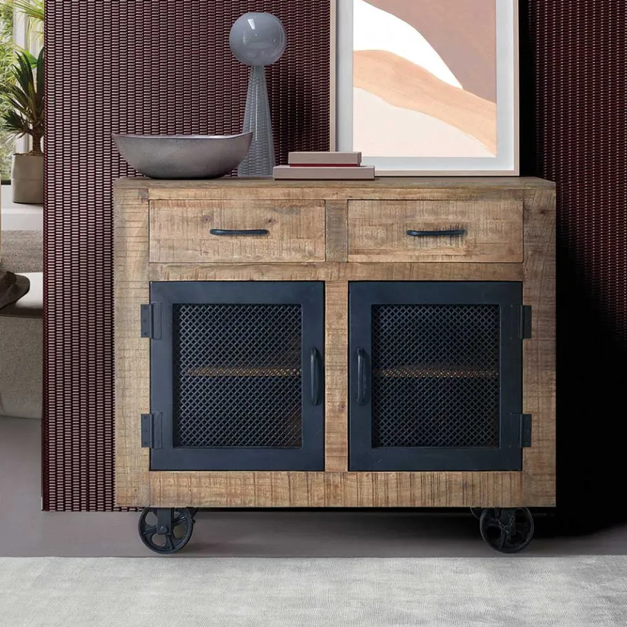 Outlet Wohnen Industrial Kombi-Kommode auf Metall-Rädern - Thiano