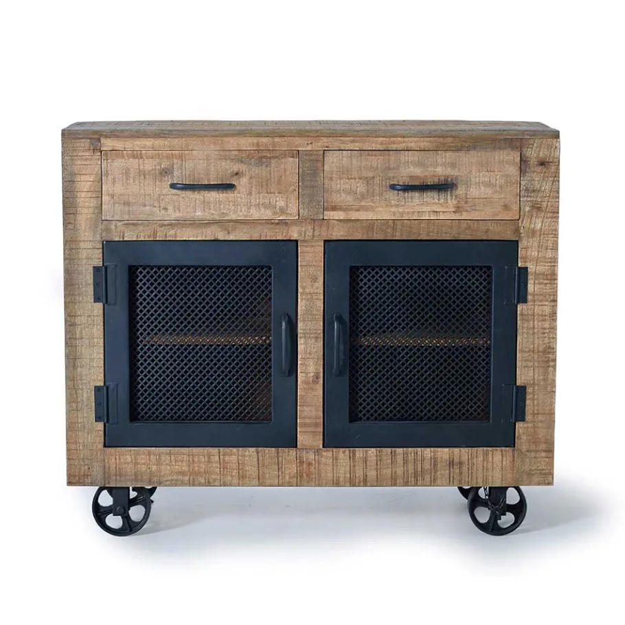 Outlet Wohnen Industrial Kombi-Kommode auf Metall-Rädern - Thiano
