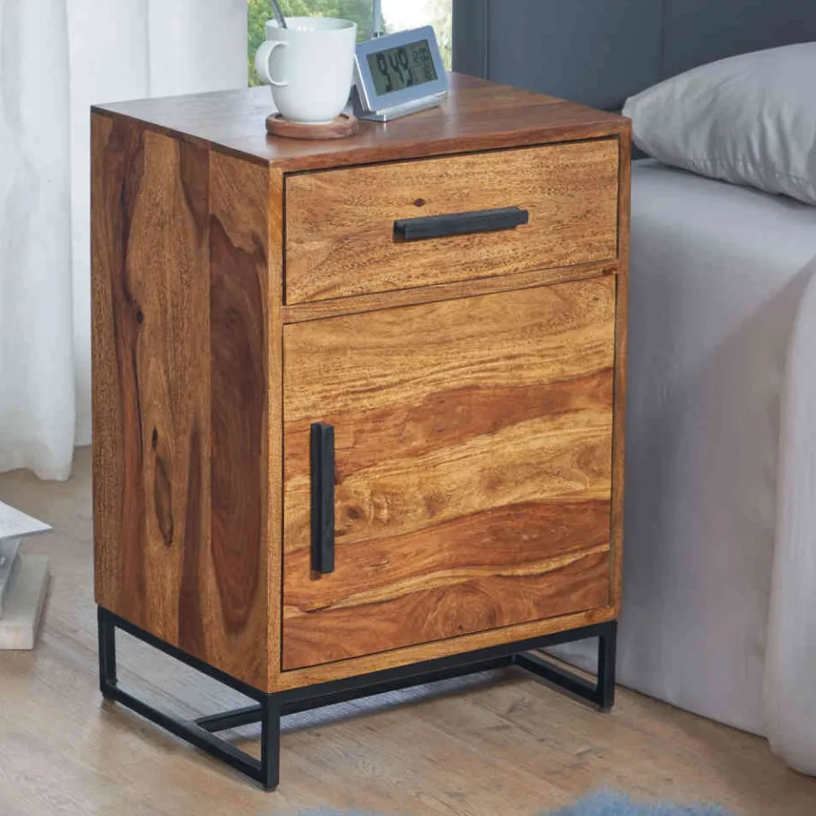 Best Wohnen Industrial Nachtschrank mit Schublade und Tür - Vacca