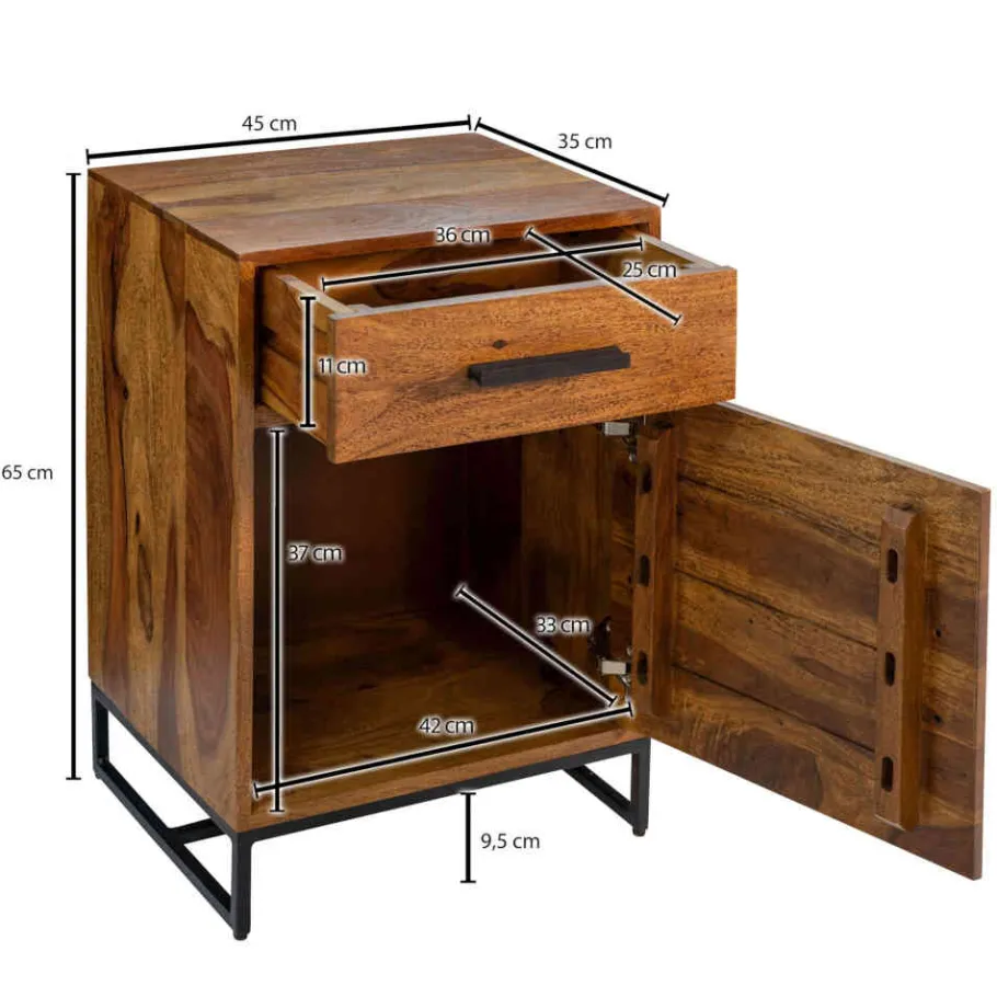 Best Wohnen Industrial Nachtschrank mit Schublade und Tür - Vacca