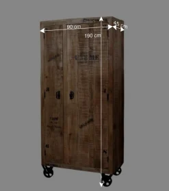 New Wohnen Industry Dielenschrank Indri aus Holz rustikal mit Schrift-Drucken