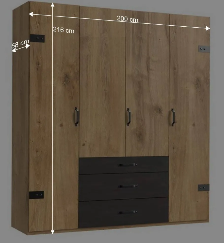 Clearance Wohnen Industry Kleiderschrank mit 200 cm Breite - Bram