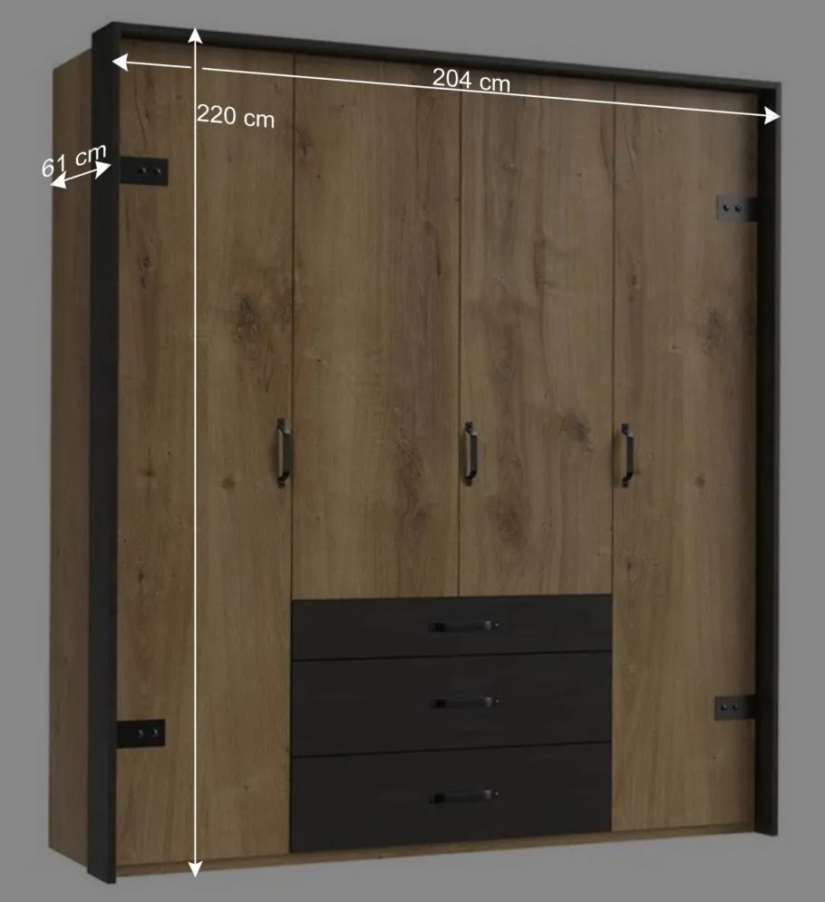 Clearance Wohnen Industry Kleiderschrank mit 200 cm Breite - Bram