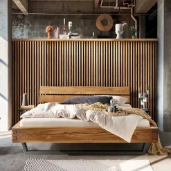 New Wohnen Industry Style Wildeiche-Bett mit Baumkanten Kopfteil - Urvanas